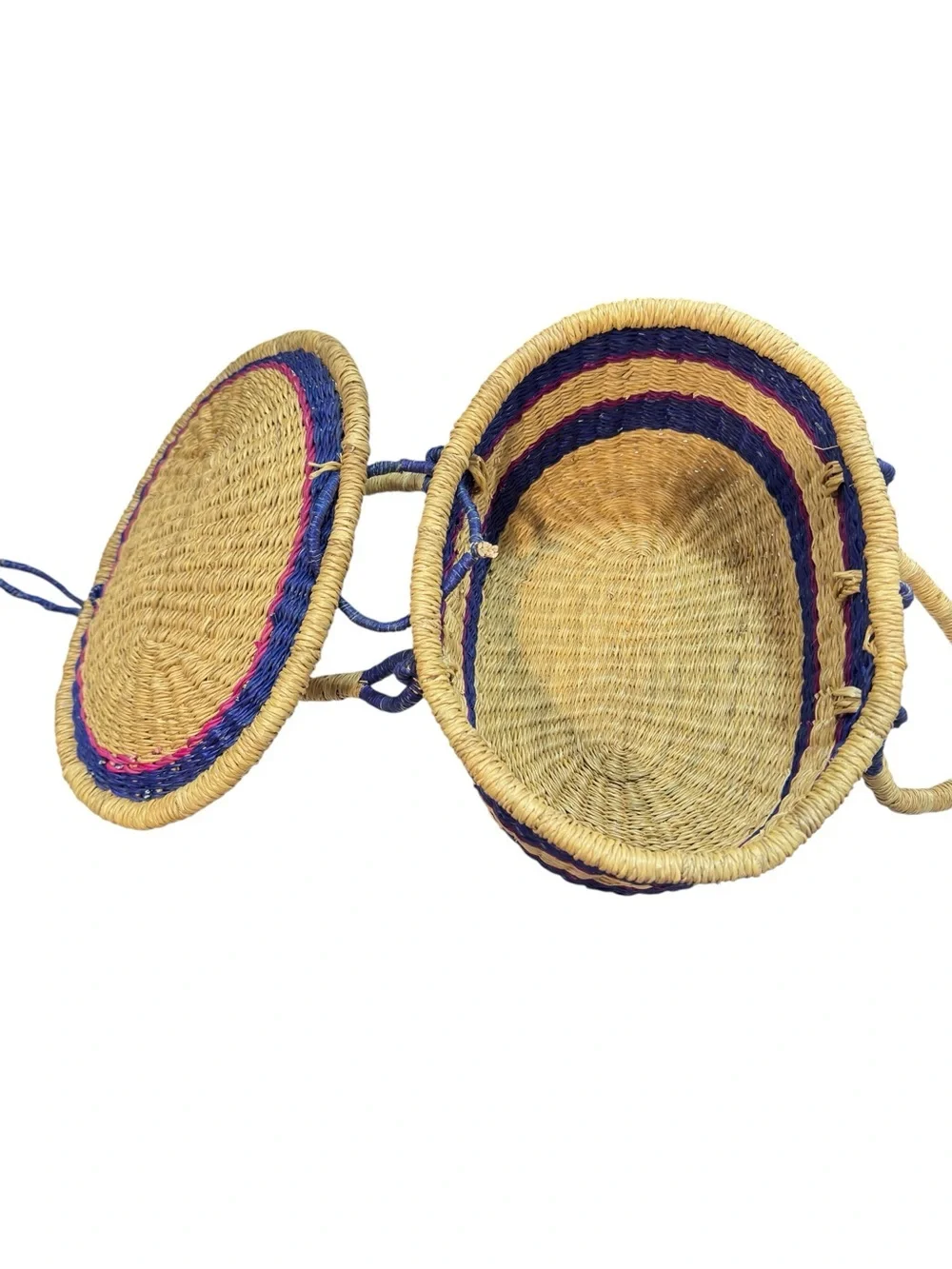 VTG Globebin Hand Woven Artisan Picnic Basket Bolga Del Ray Style